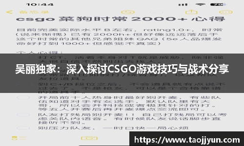 吴丽独家：深入探讨CSGO游戏技巧与战术分享